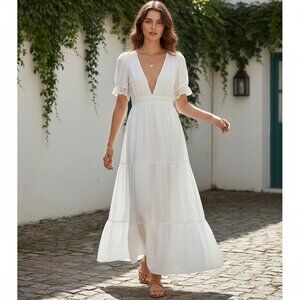 knee length dresses for ladies Lusana Karissa Poplin Maxi Dress